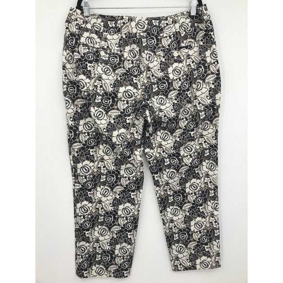 Liz Claiborne Audra Floral Print Crop Sateen Pant Black White Tan 16 - Picture 3 of 5